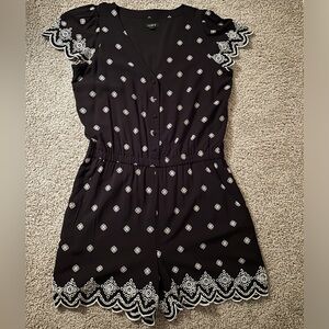 LOFT Black & White Scalloped Romper